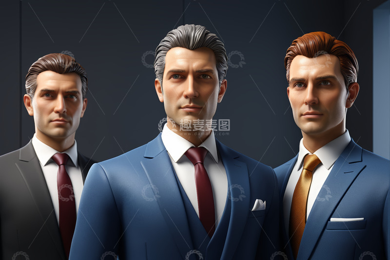 高清大图下载【趣麦麦图】三位西装男士正面形象
