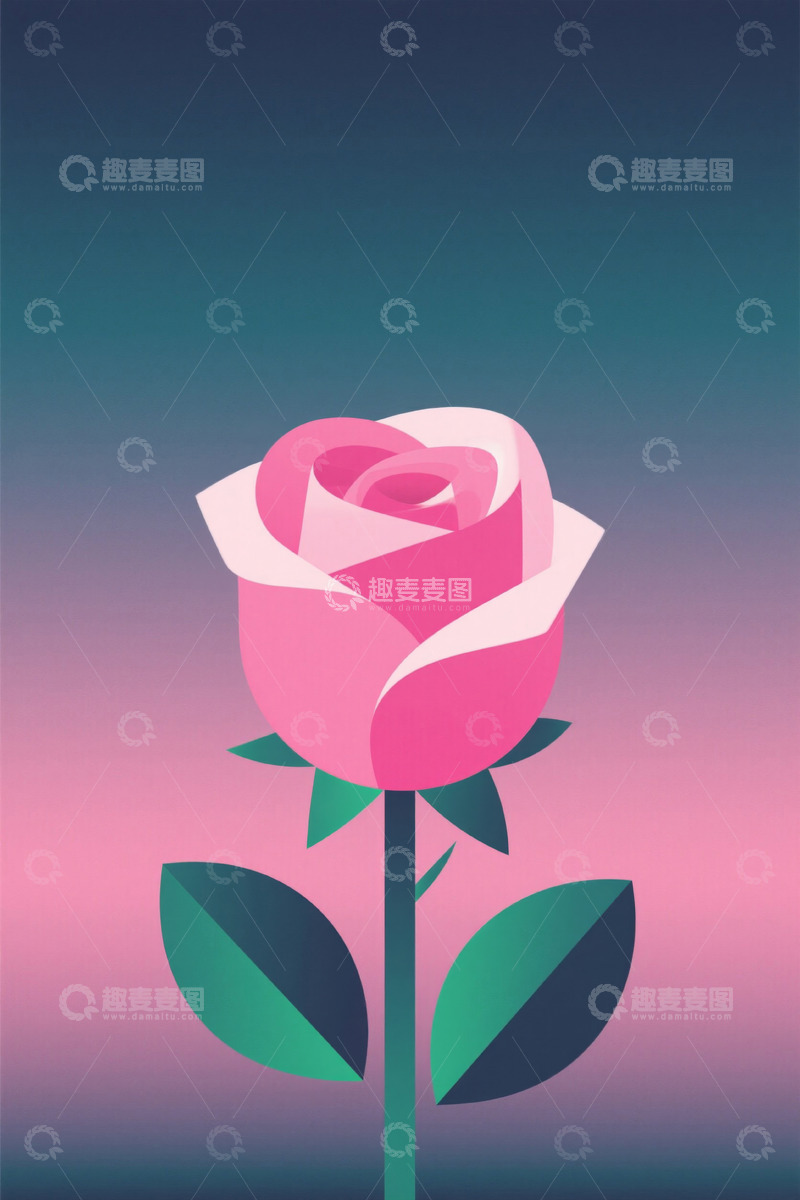 高清大图下载【趣麦麦图】粉色玫瑰插画素材