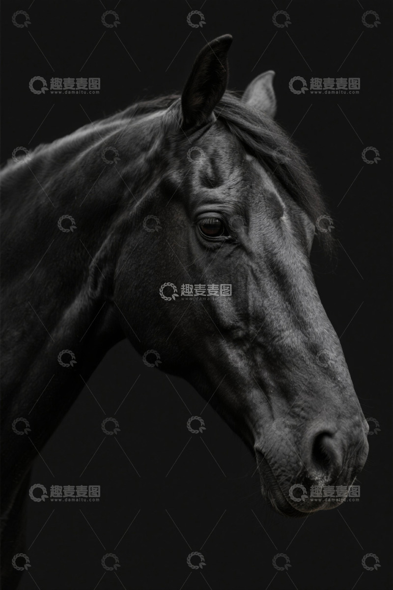高清大图下载【趣麦麦图】黑色骏马头部特写