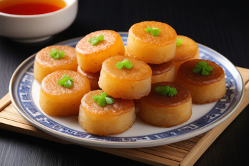 盘子里摆放的美味冬瓜菜肴