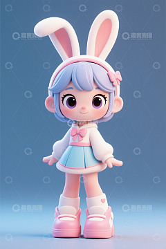 可爱兔耳女孩3D动画形象