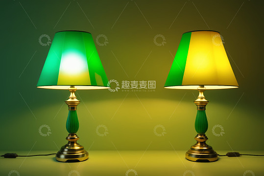两盏绿黄配色台灯静物