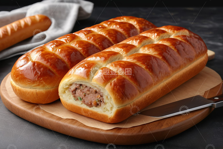 木制托盘上的美味夹心面包