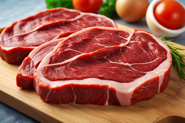 砧板上摆放的新鲜牛排