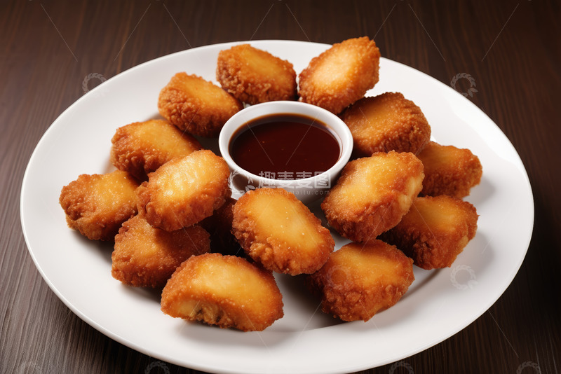 高清大图下载【趣麦麦图】盘中油炸小吃配蘸酱