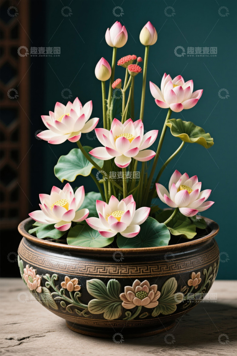 高清大图下载【趣麦麦图】盆栽荷花特写