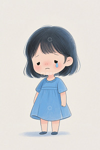哭泣的小女孩插画