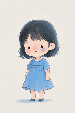 哭泣的小女孩插画