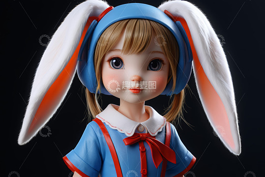 戴兔耳帽的卡通小女孩形象