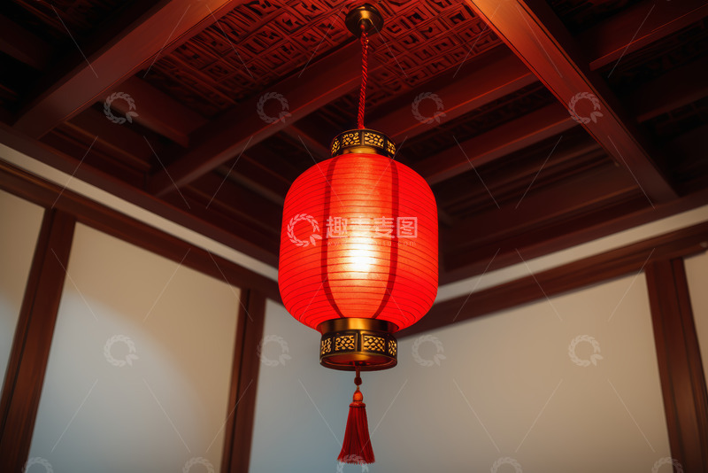 高清大图下载【趣麦麦图】室内悬挂的红色中式灯笼