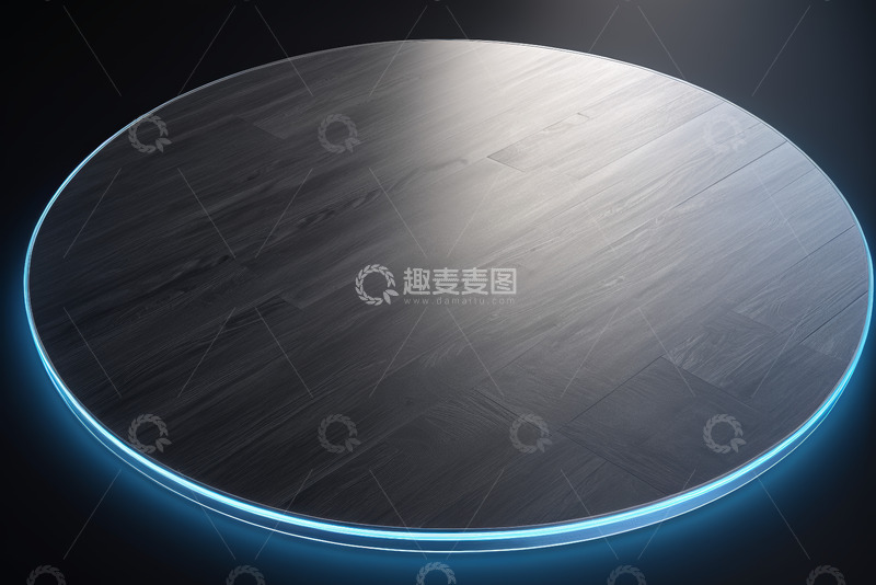 高清大图下载【趣麦麦图】带蓝色光效的圆形木质展示台