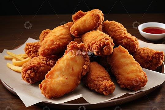盘中美味的炸鸡与薯条