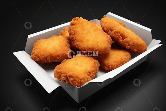 盒装油炸鸡肉小吃特写