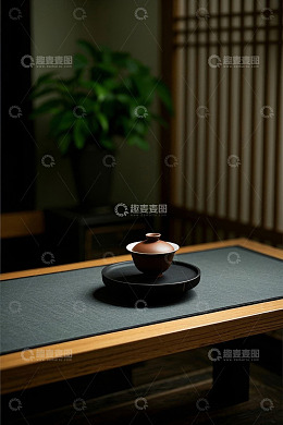 中式茶桌茶具特写