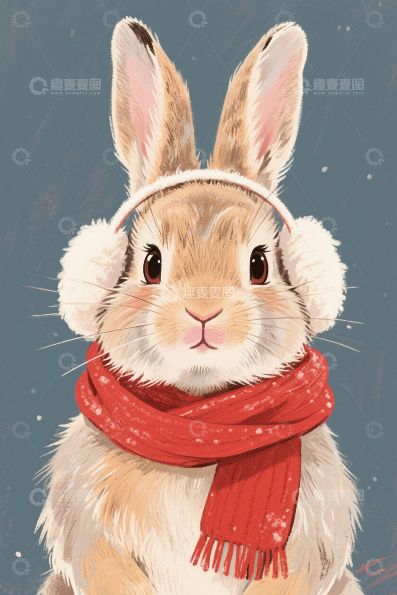 高清大图下载【趣麦麦图】戴围巾耳罩的可爱兔子