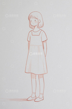 站立女孩的绘画素材