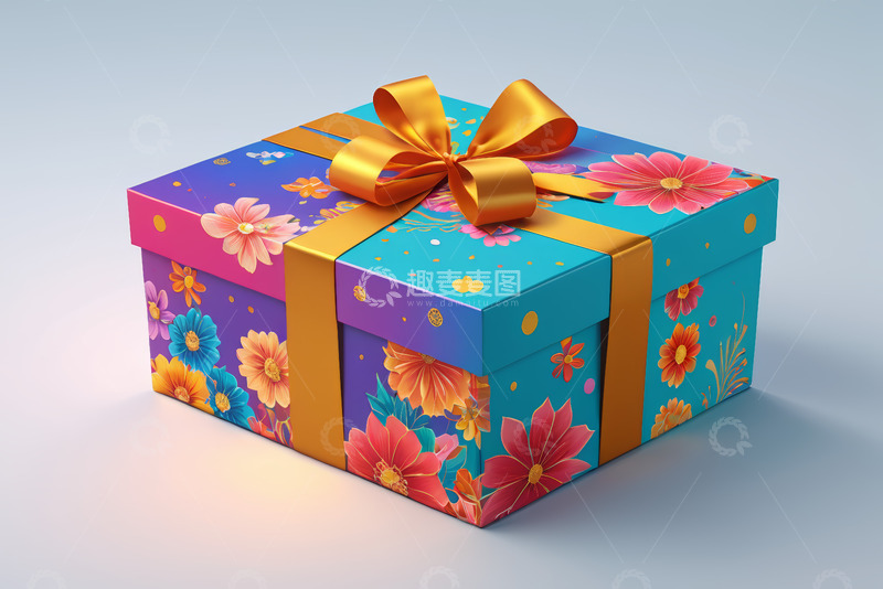 高清大图下载【趣麦麦图】彩色花卉图案礼物盒