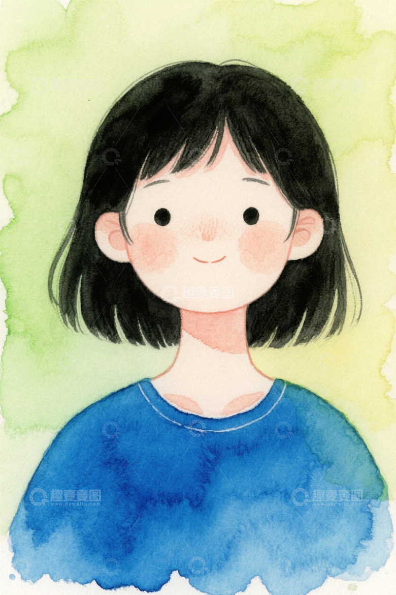 水彩风格少女人物肖像