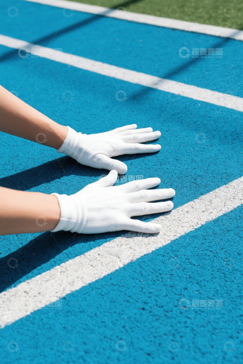 高清大图下载【趣麦麦图】跑道上戴手套的手部特写