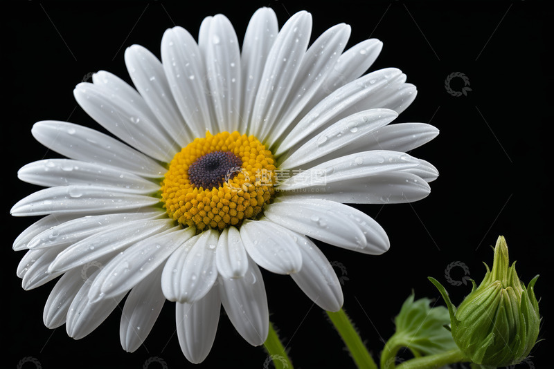 高清大图下载【趣麦麦图】带水珠的白色雏菊特写