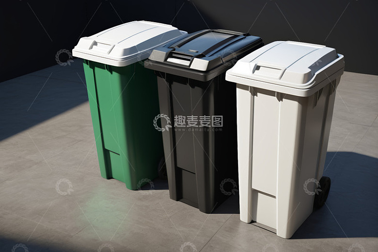 三色垃圾桶室内场景展示