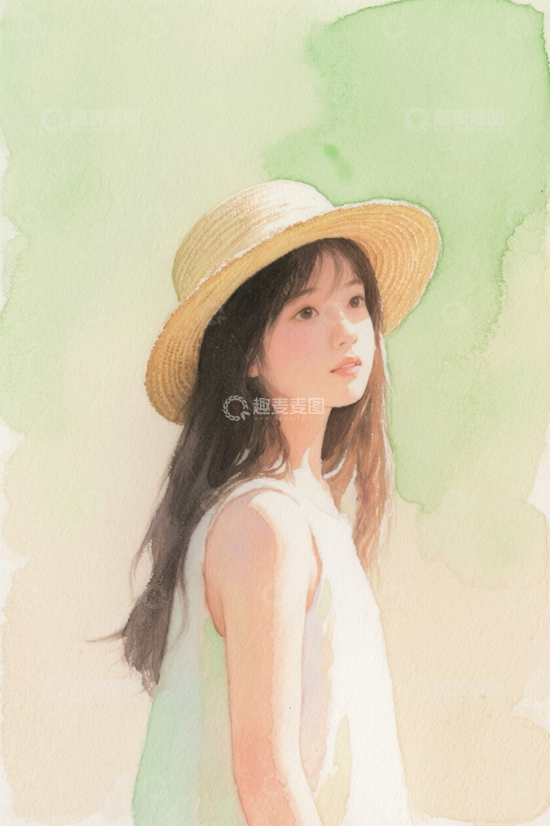 高清大图下载【趣麦麦图】戴草帽女孩的休闲肖像