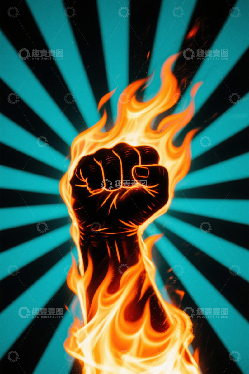 高清大图下载【趣麦麦图】燃烧火焰拳头背景素材