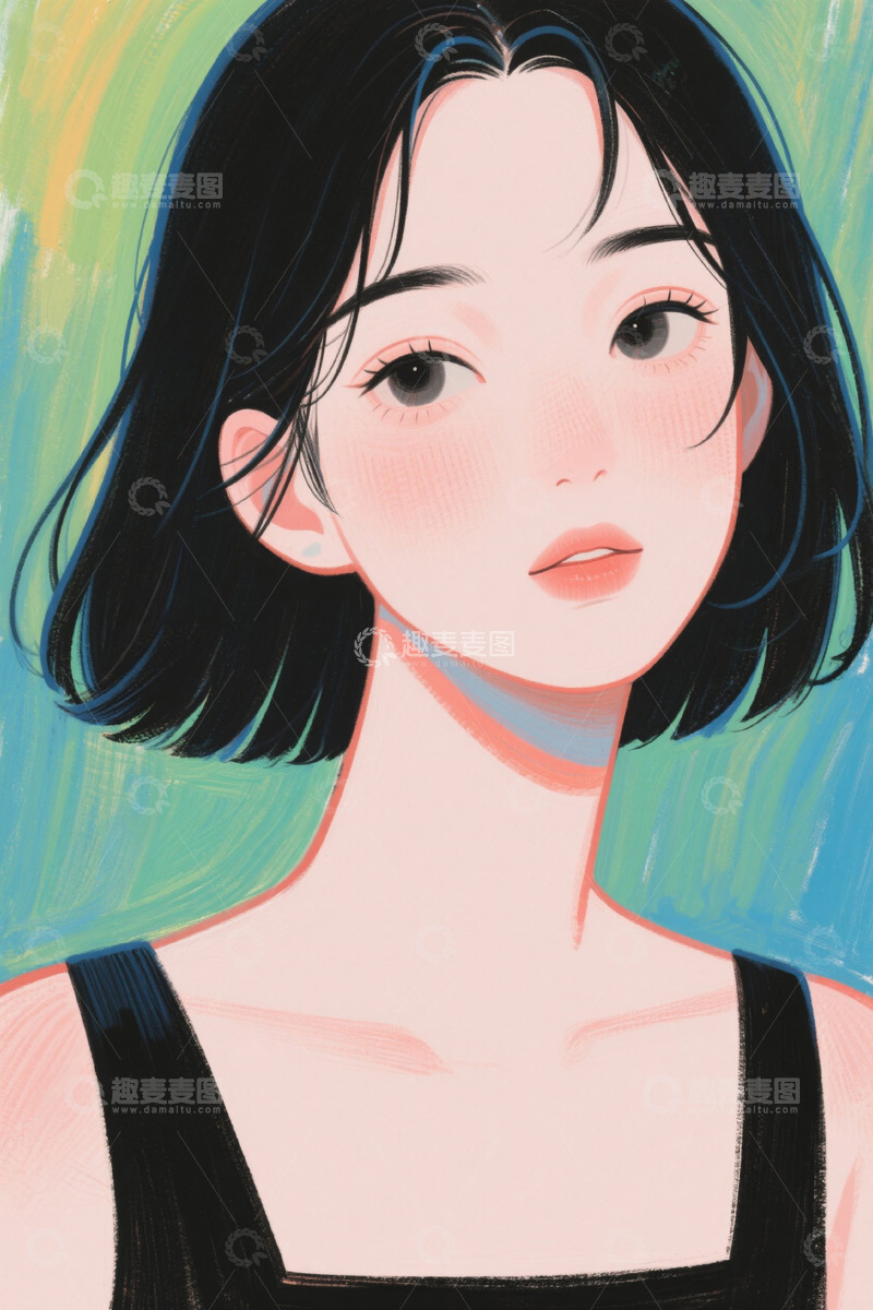 高清大图下载【趣麦麦图】短发年轻女性人物肖像插画