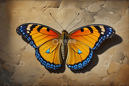 彩色蝴蝶停驻墙面素材