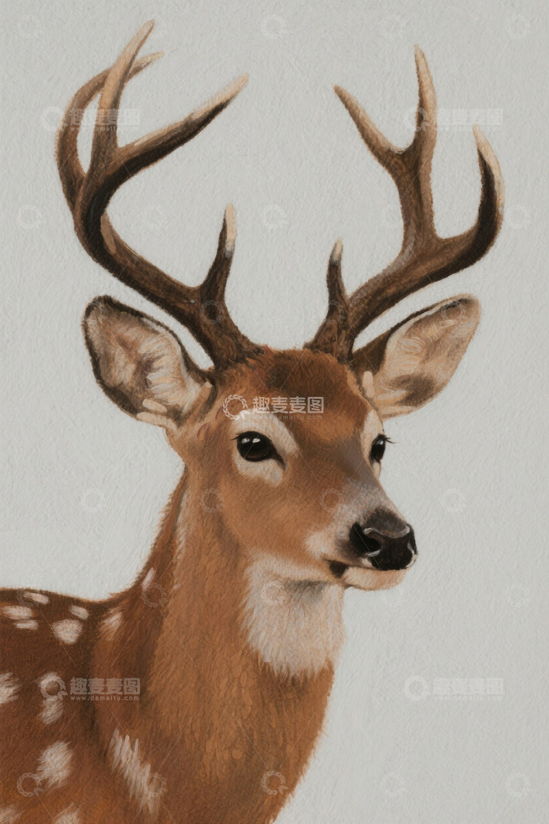 高清大图下载【趣麦麦图】鹿的特写绘画素材