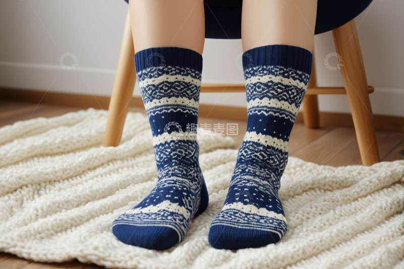 高清大图下载【趣麦麦图】室内穿着民族风袜子的腿部特写
