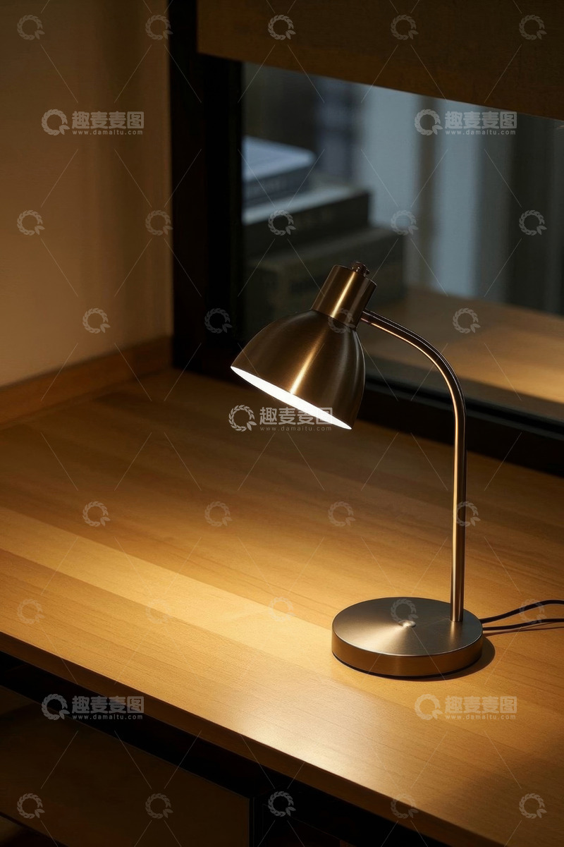 高清大图下载【趣麦麦图】现代简约台灯置于木质桌面
