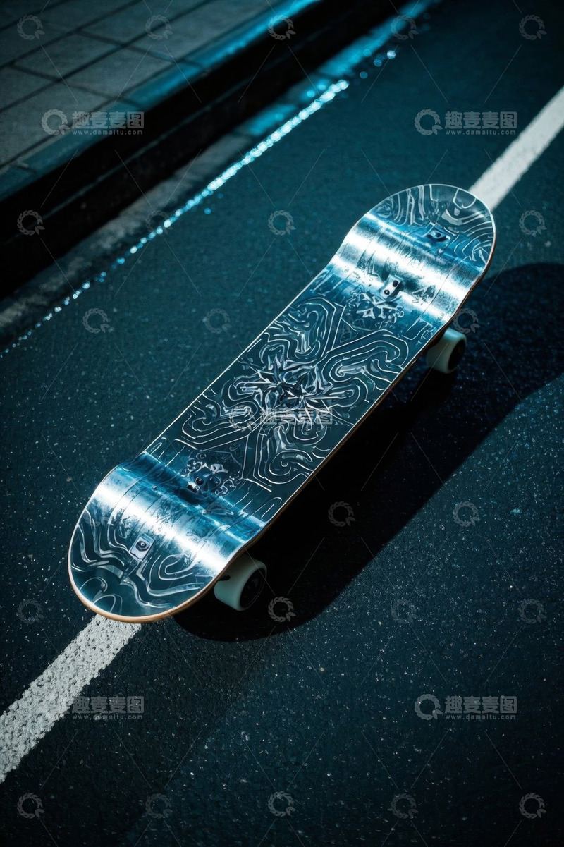 高清大图下载【趣麦麦图】道路上的滑板特写