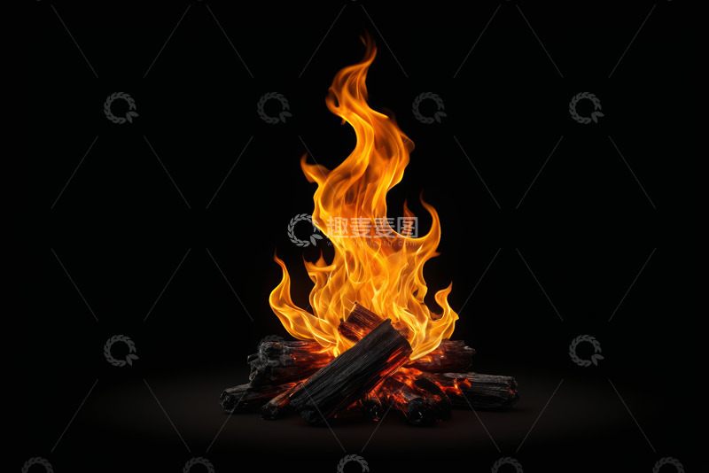 高清大图下载【趣麦麦图】黑色背景下的燃烧火焰