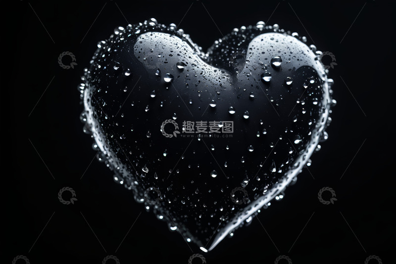 高清大图下载【趣麦麦图】带水珠的心形透明物体特写