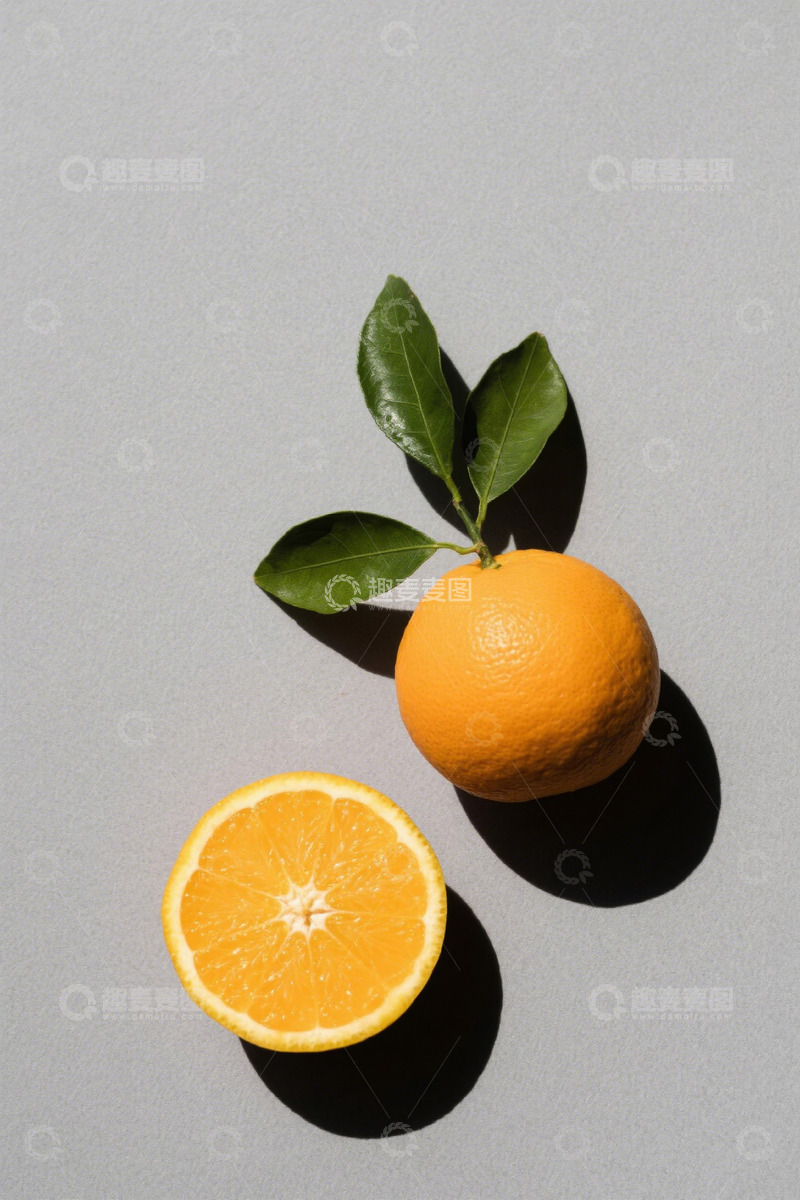 高清大图下载【趣麦麦图】灰色背景上的橙子及切片