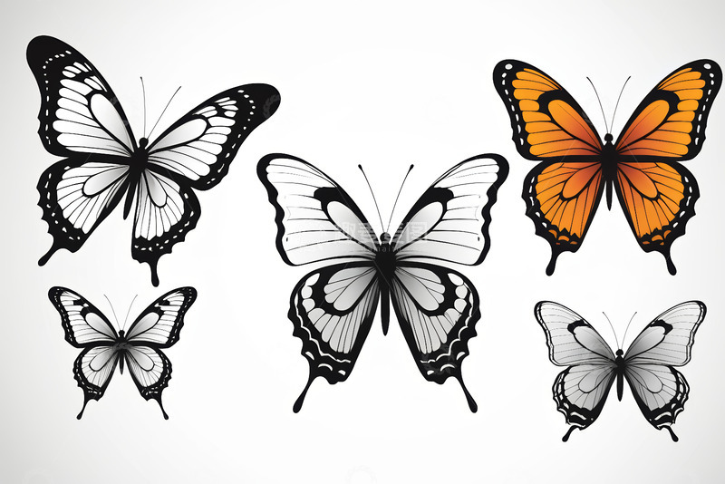 高清大图下载【趣麦麦图】多只蝴蝶图案设计素材