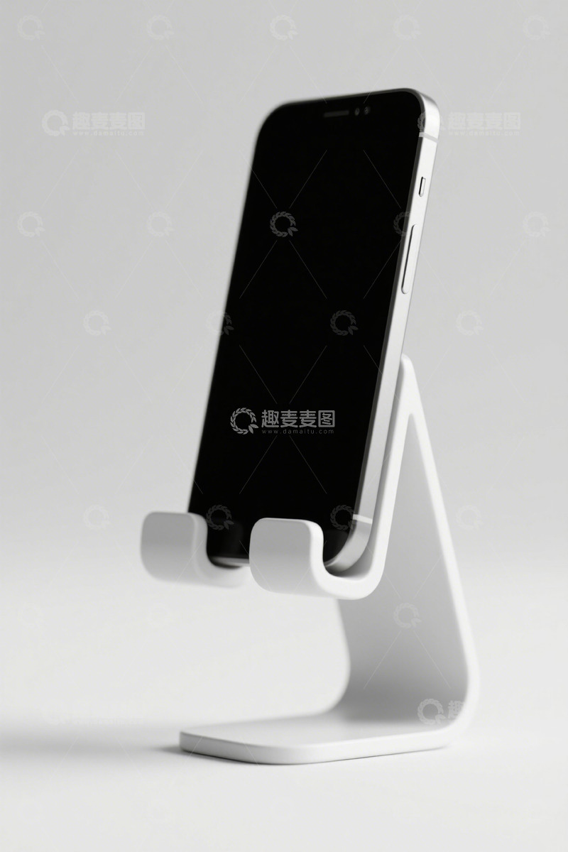 高清大图下载【趣麦麦图】白色手机支架上的智能手机