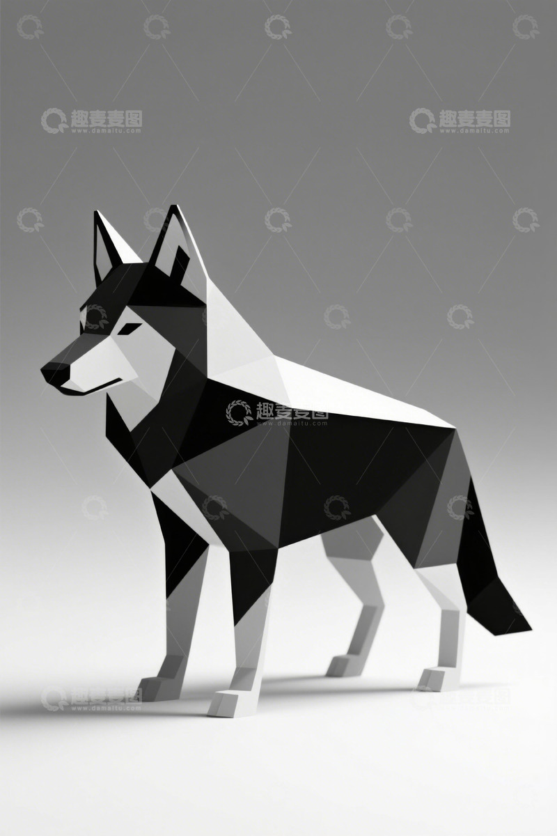 高清大图下载【趣麦麦图】-低多边形风格哈士奇模型