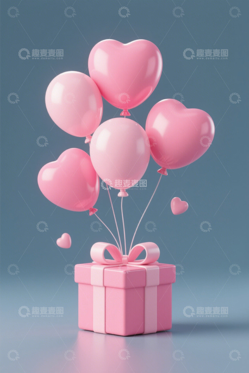 高清大图下载【趣麦麦图】粉色爱心气球与礼物盒素材