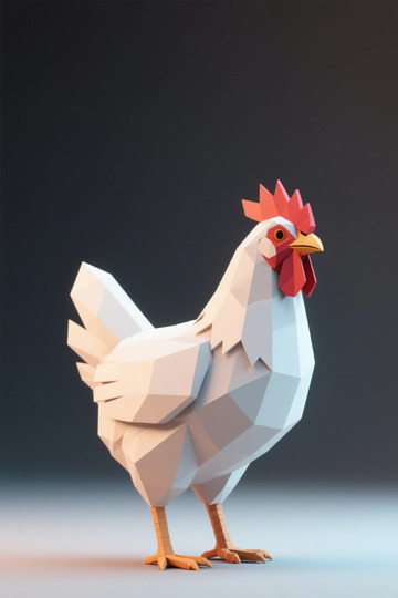 低多边形风格公鸡3D模型