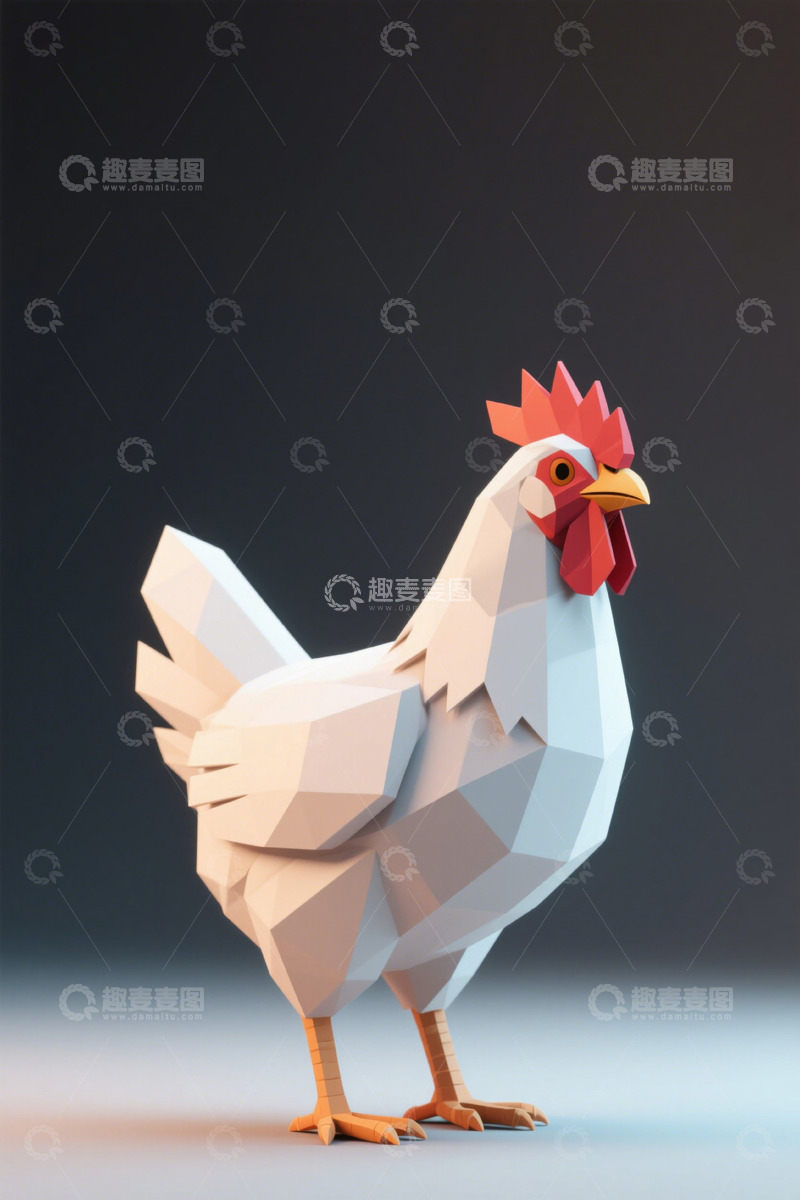 高清大图下载【趣麦麦图】低多边形风格公鸡3D模型