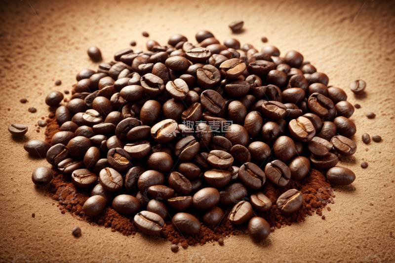 高清大图下载【趣麦麦图】咖啡豆与咖啡粉特写素材