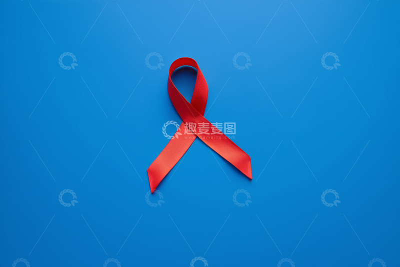 高清大图下载【趣麦麦图】蓝色背景上的红色艾滋病宣传丝带