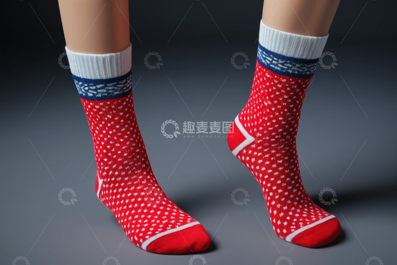 高清大图下载【趣麦麦图】女士红色图案袜子展示