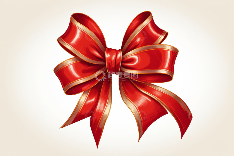 高清大图下载【趣麦麦图】红色金边蝴蝶结装饰素材