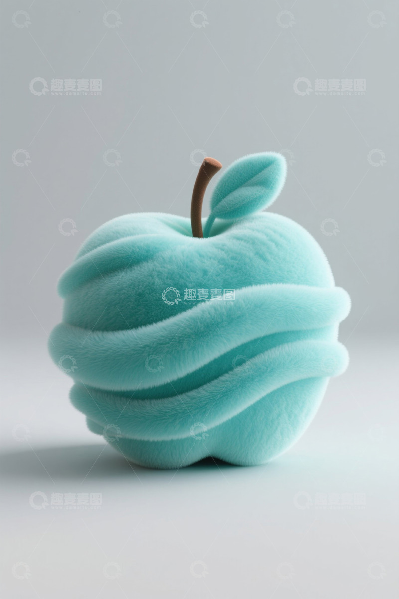 高清大图下载【趣麦麦图】浅蓝色毛绒苹果摆件特写