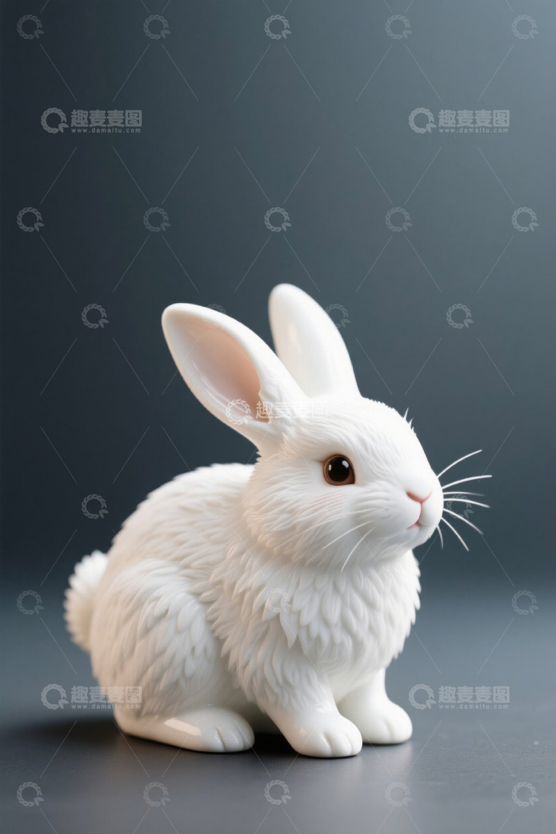 高清大图下载【趣麦麦图】白色兔子摆件特写