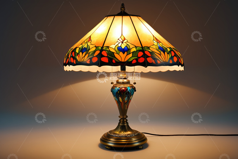 高清大图下载【趣麦麦图】复古彩色玻璃台灯特写