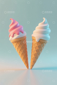 双支甜筒冰淇淋特写